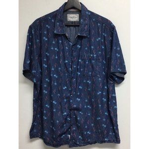 Flag & Anthem Mens Hawaiian Shirt Size XL Blue Pink Flamingo Palm Tree Print